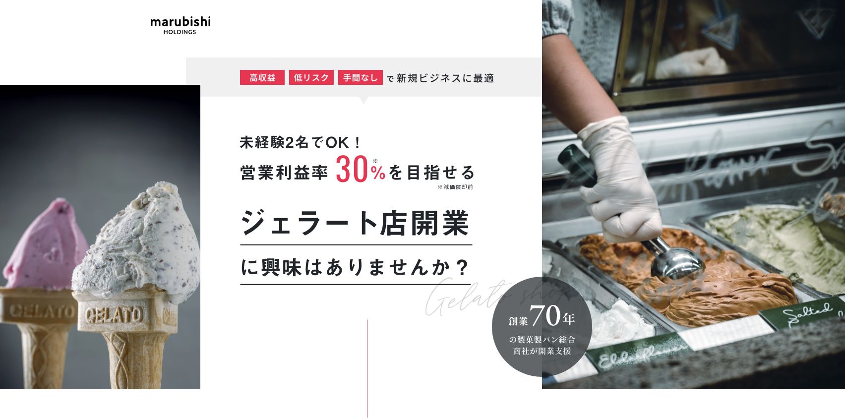 高収益・低リスク・手間なしで新規ビジネスに最適 / 未経験2名でOK！営業利益率30%を目指せる ジェラート店開業に興味はありませんか？ ※減価償却前